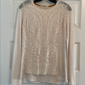 White long sleeve top with lace/ stitch detailing